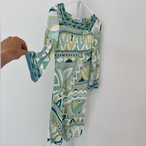 EMILIO PUCCI ICONIC GREEN PRINT SQUARE NECK DRESS MODEL 21R186 SIZE IT 40 / US 6 - Picture 6 of 17